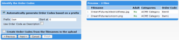 Screenshot showing the options for identifiying the ordercodes