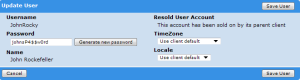 Image showing password change screen for a person with the Security User role