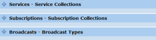 Image showing a closed list of collections for the Service, Subscriptions and Broadcast User roles
