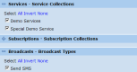 Image showing the user permissions for Service and Broadcast collections expanded out