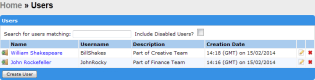 Image of user account list in the Systems tab